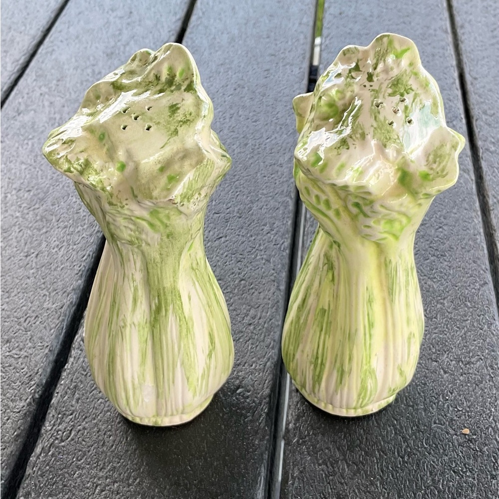 Vintage MCM Celery Green Ceramic Salt & Pepper Shakers
